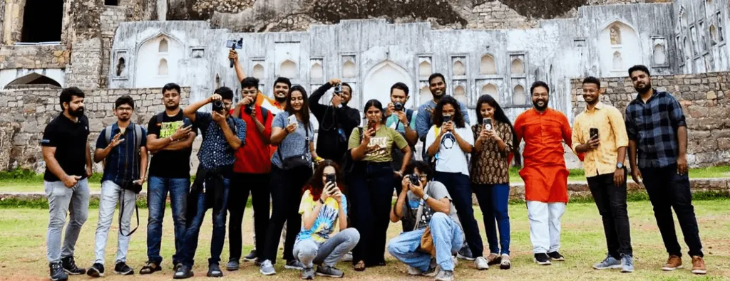 A large group of community members at Golconda Fort